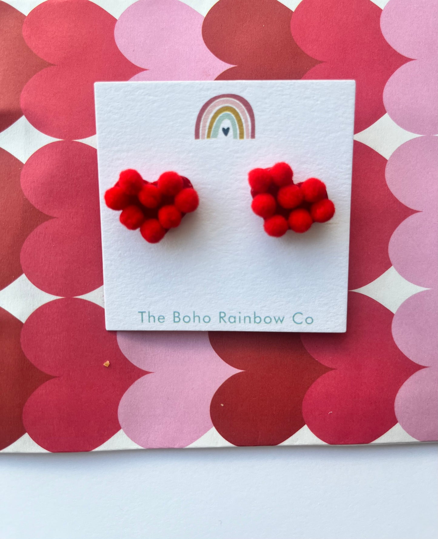 Pom Pom Heart Clay Earrings