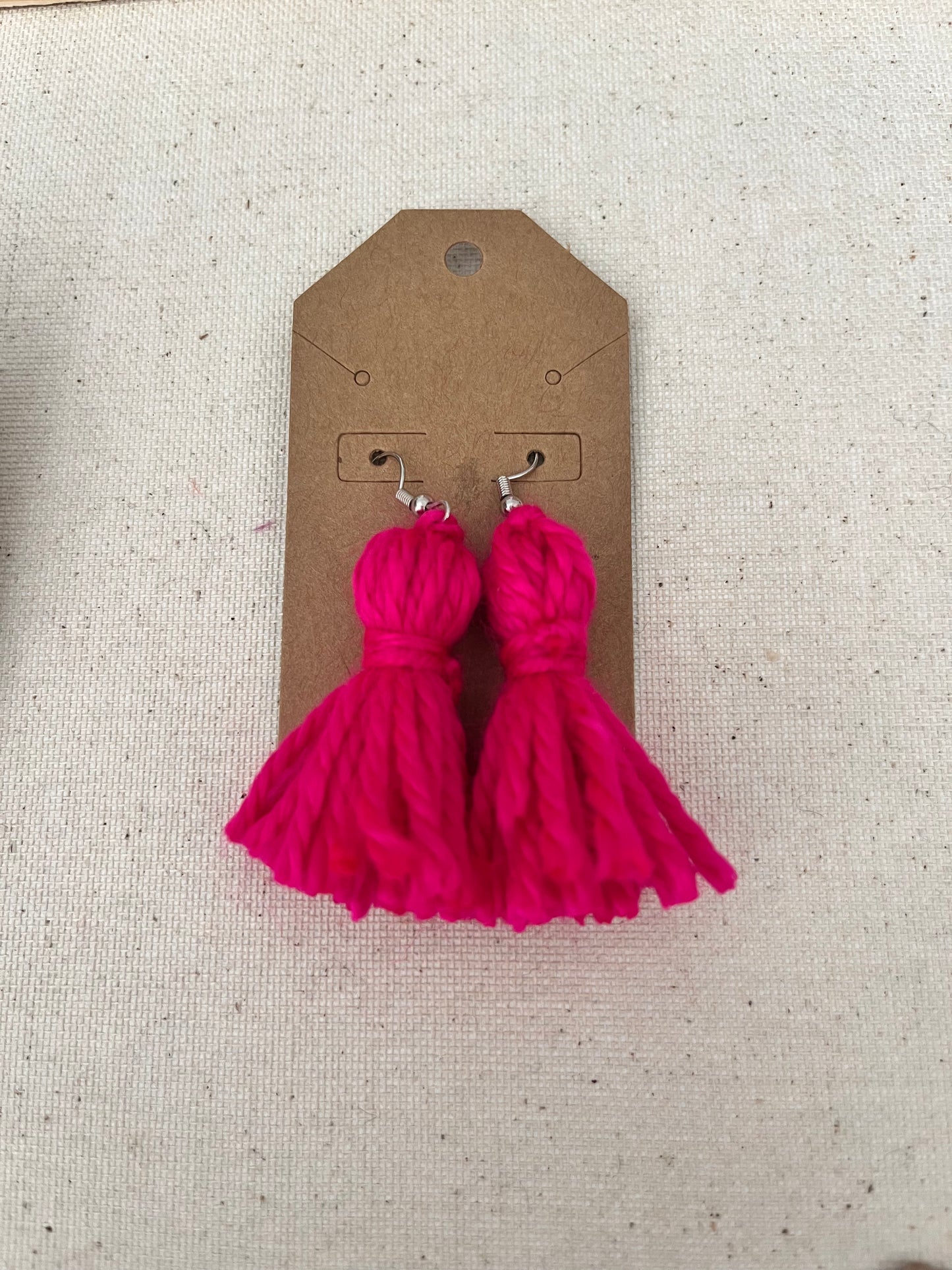 Hot Pink Yarn Tassel Earrings