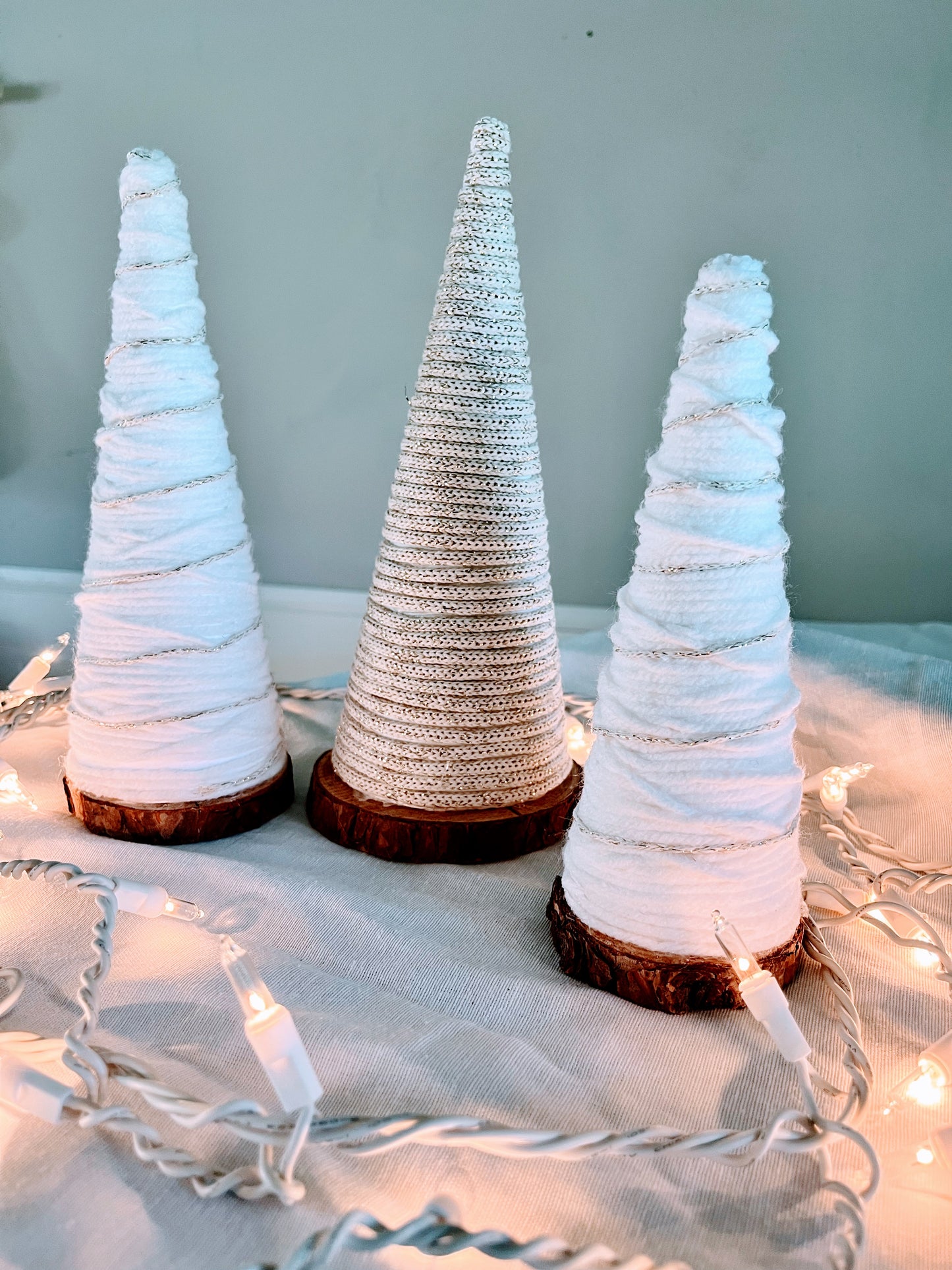 White and Golden Corded Cone Trees (Set of 3)