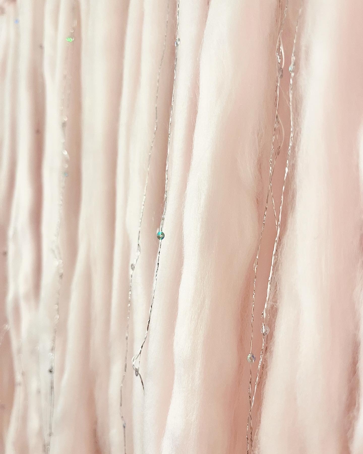 “Princesa” Blush Pink Silver Threaded Wool Roving Wall Hanging