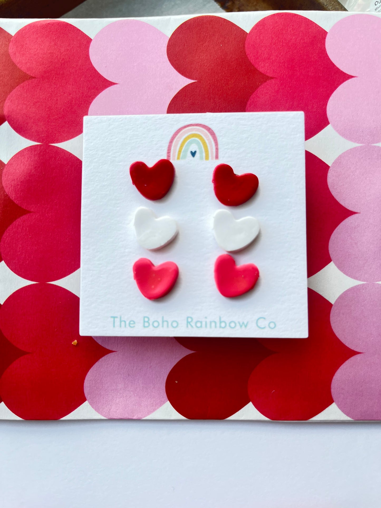 Red, White, & Pink Heart Studs