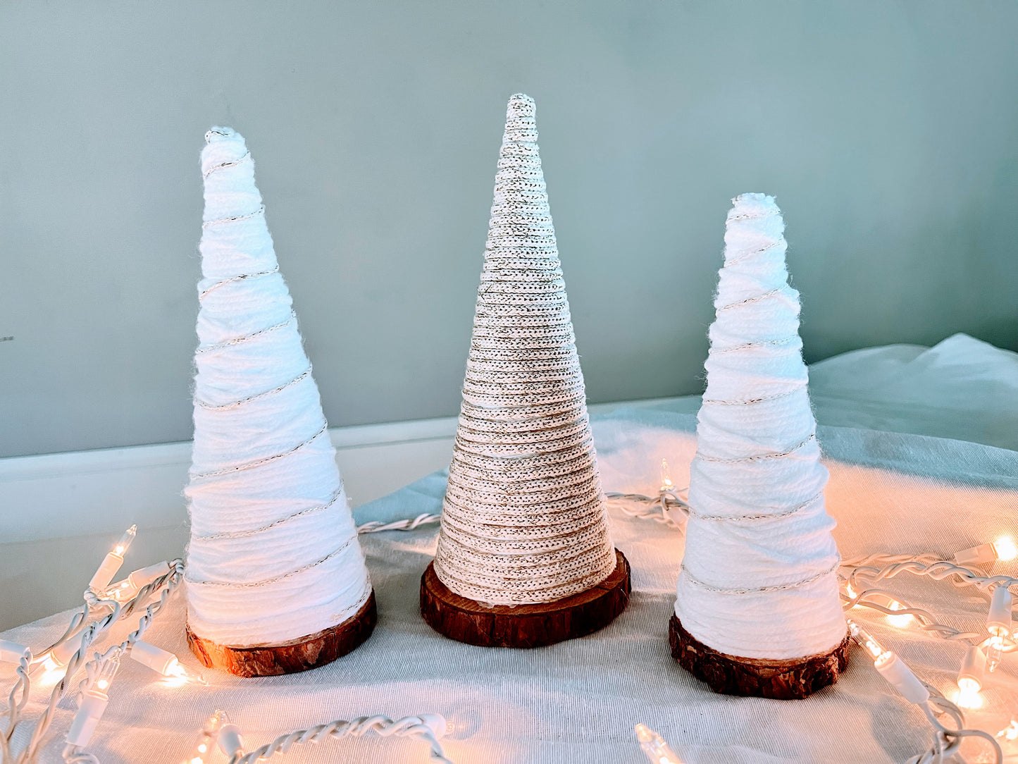 White and Golden Corded Cone Trees (Set of 3)