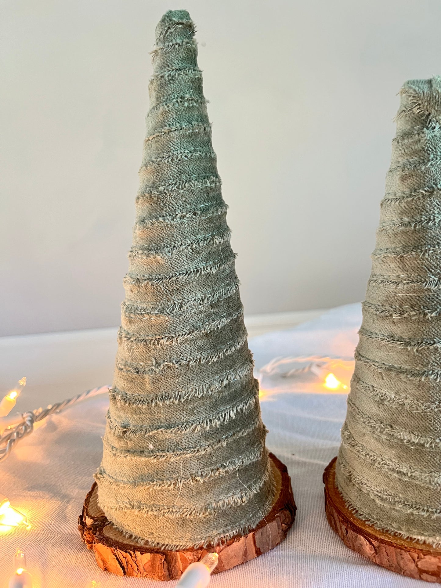 Sage Velvet Wrapped Wooden Cone Trees (Set of 2)