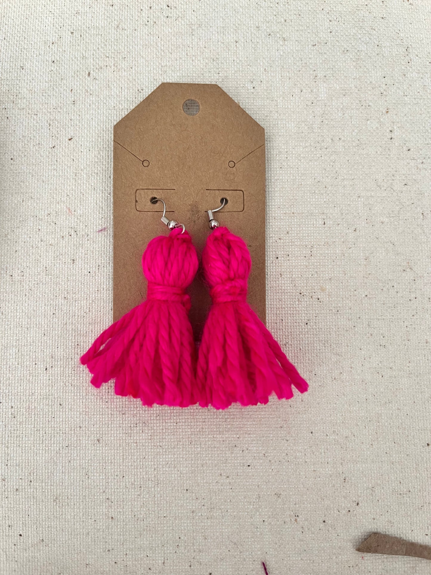Hot Pink Yarn Tassel Earrings