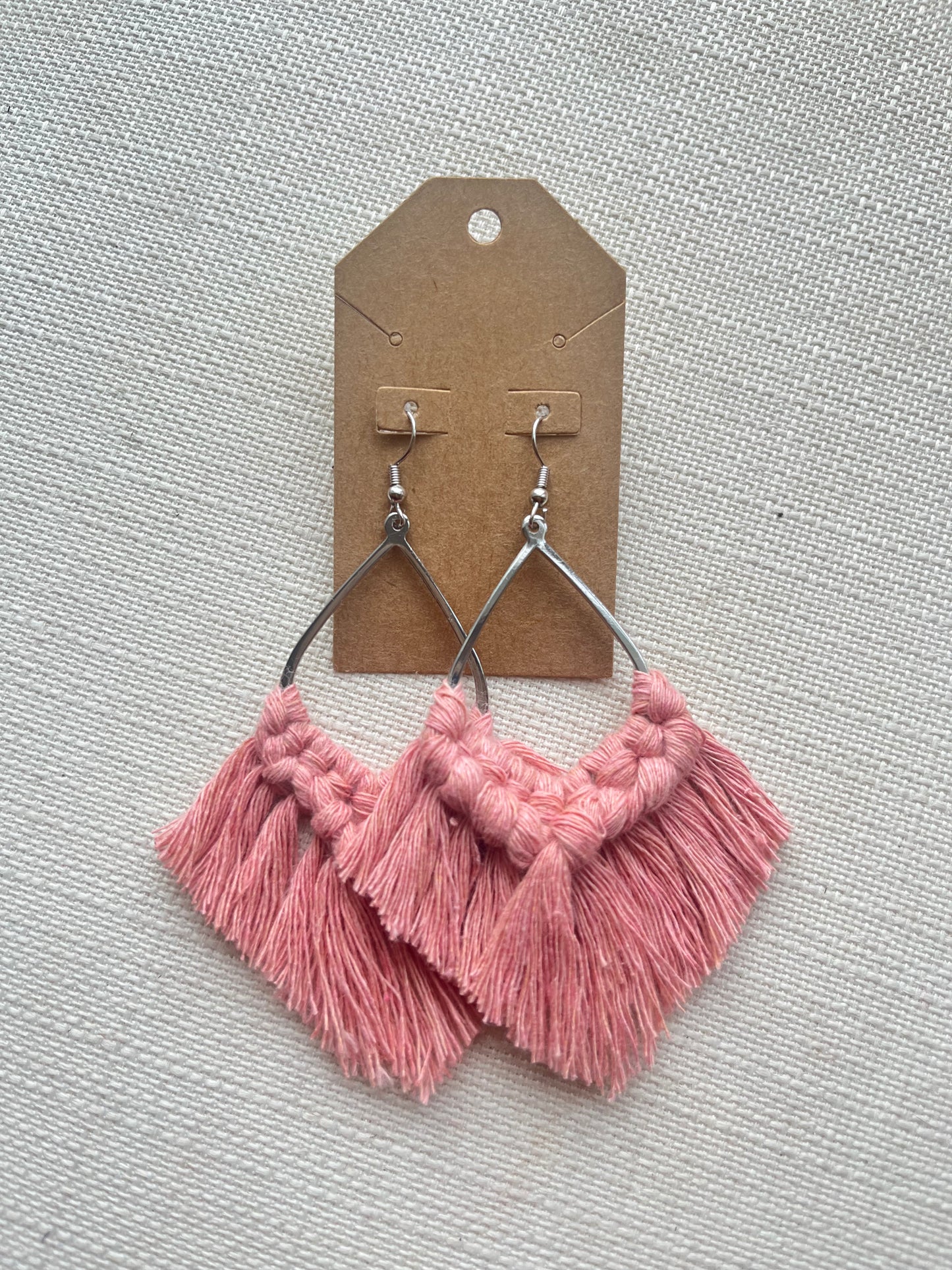 Pink Macrame Teardrop Earrings