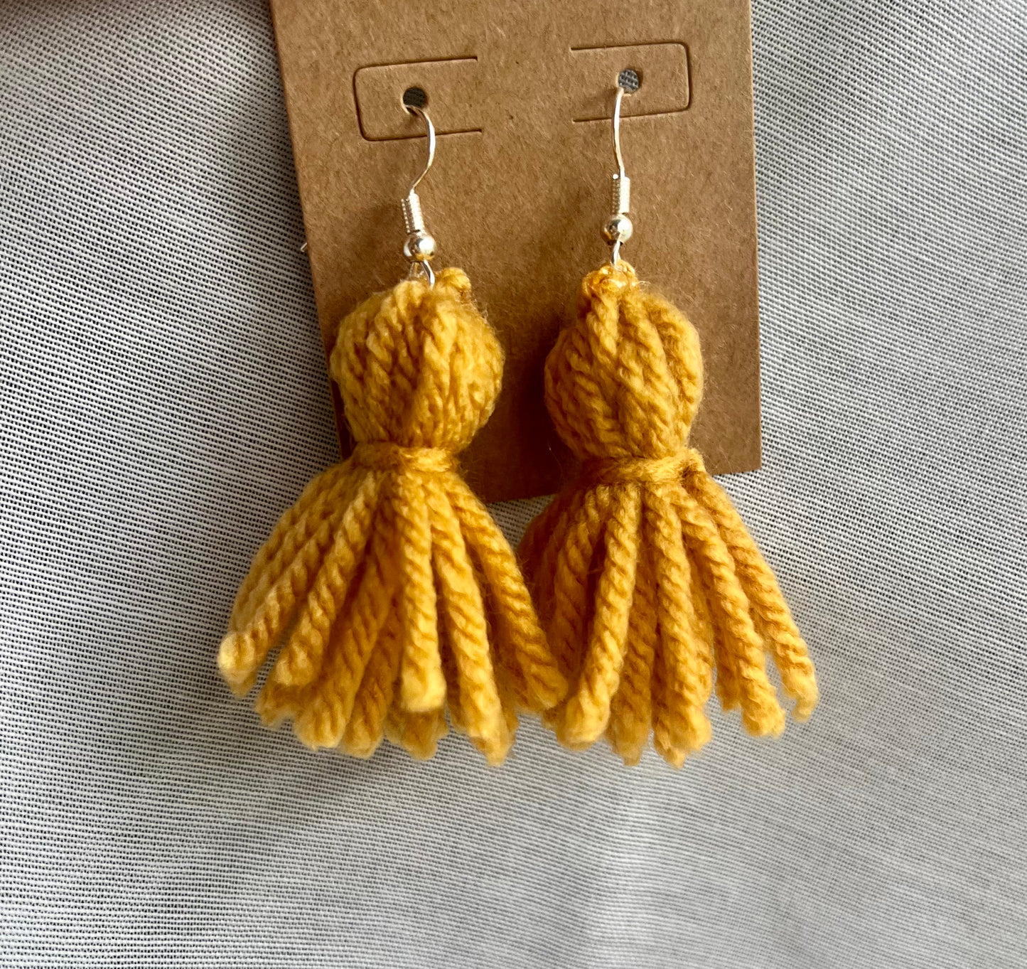Mustard Yellow Yarn Tassel Earrings