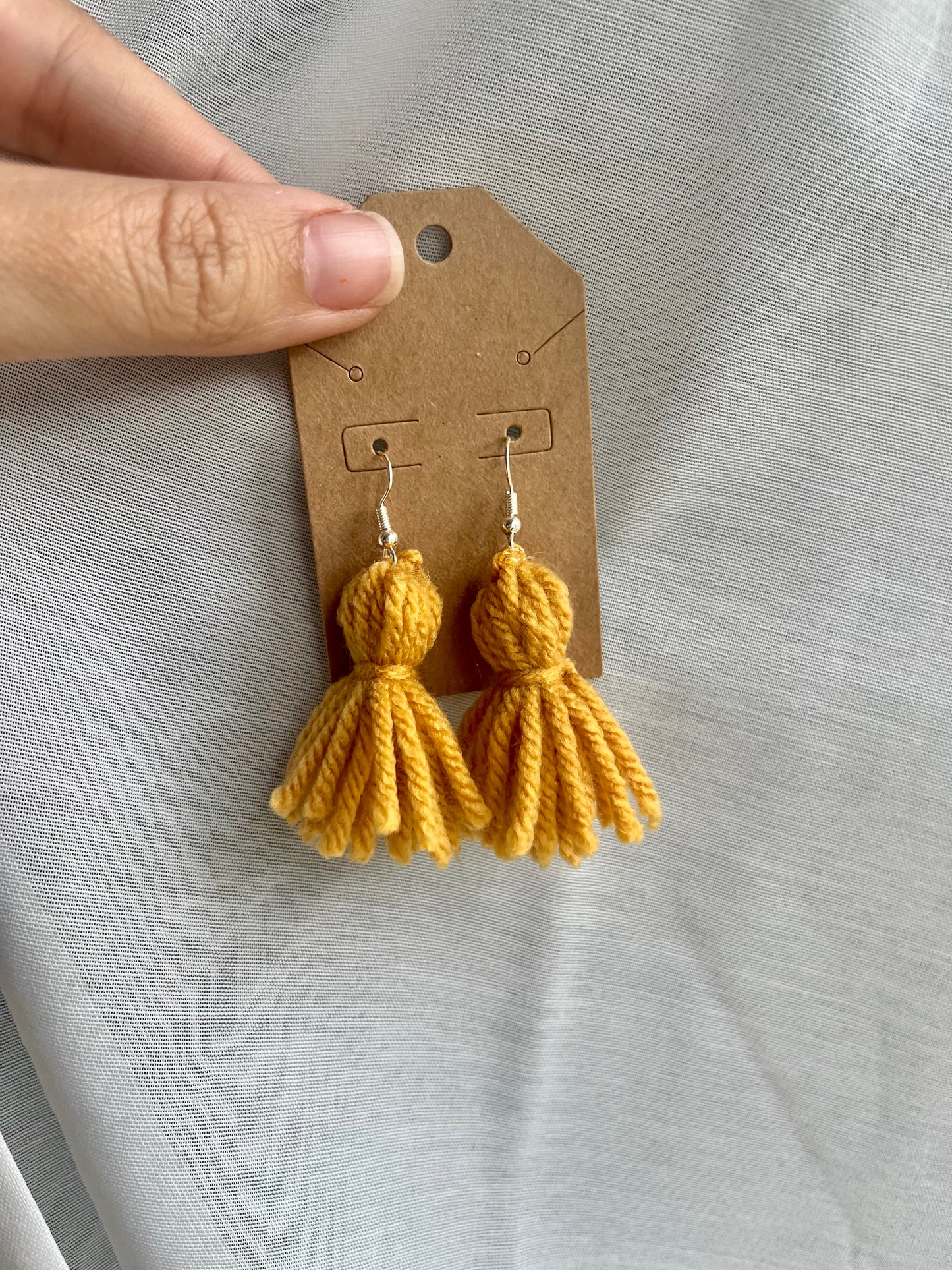 Mustard Yellow Yarn Tassel Earrings