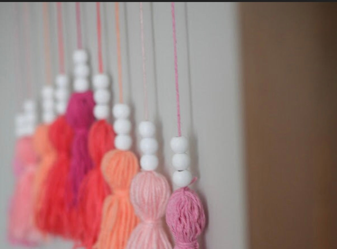 Bright Pinks Beaded Tassel Wall Hanging