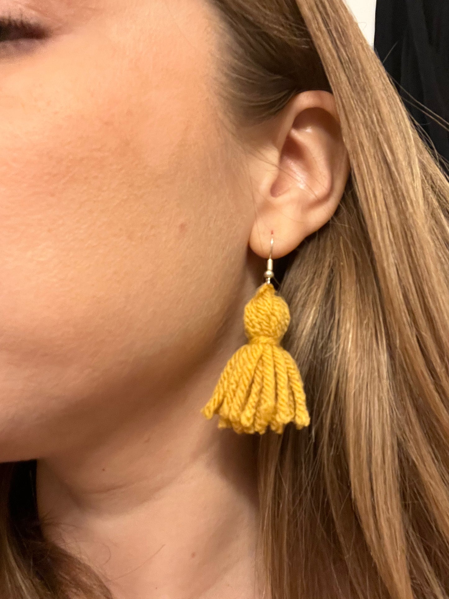 Mustard Yellow Yarn Tassel Earrings