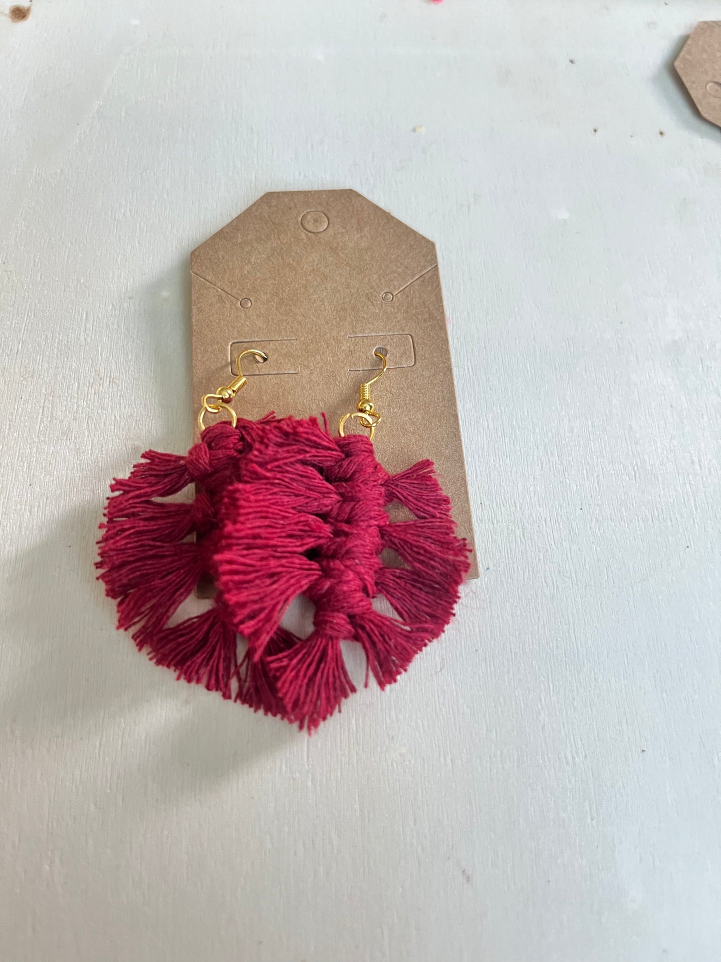 Burgundy Leaf Macrame Earrings