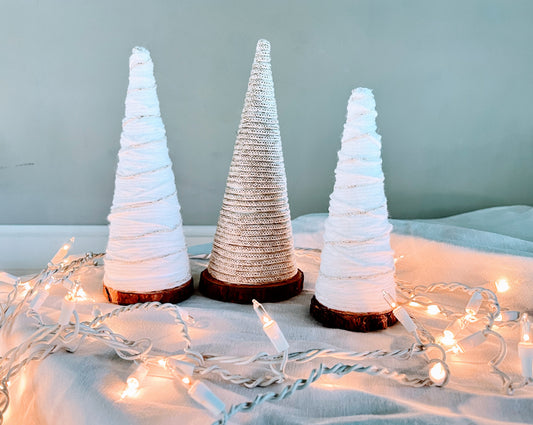 White and Golden Corded Cone Trees (Set of 3)