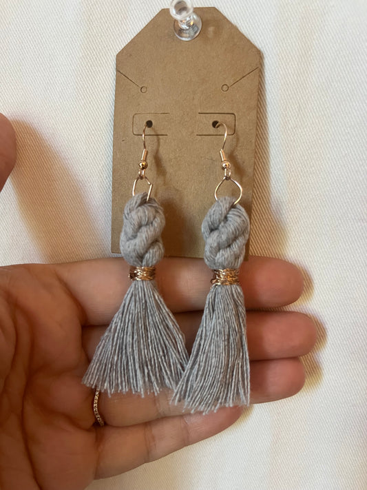 Grey and Rose Gold Braided Tassel Earrings