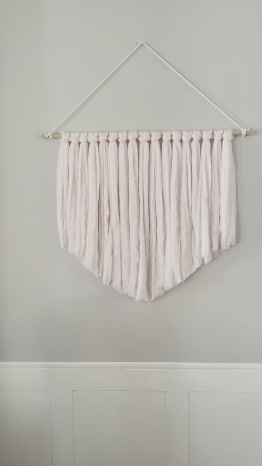 “Princesa” Blush Pink Silver Threaded Wool Roving Wall Hanging